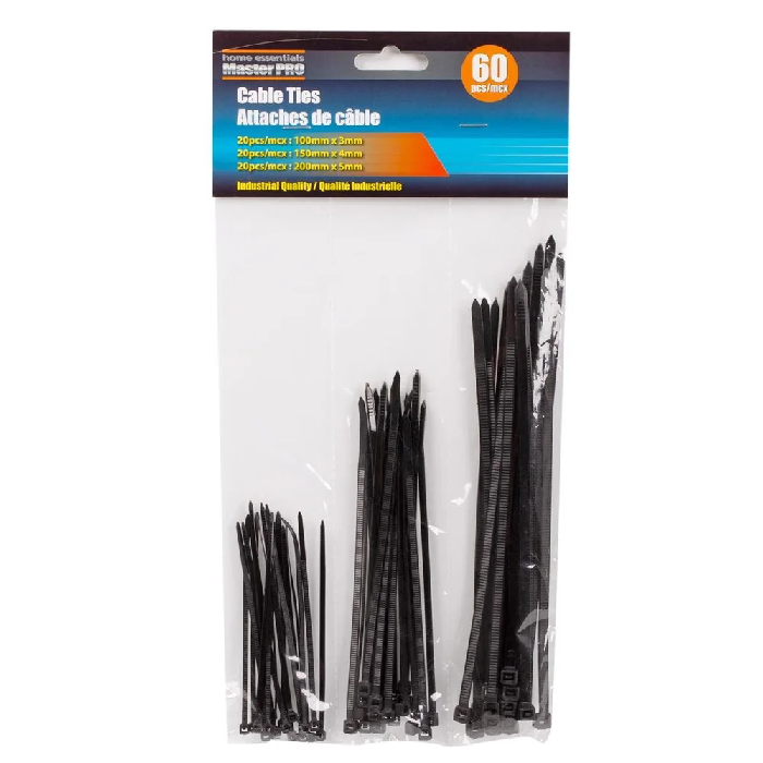 Master Pro 60-pc. 3-Size Cable Ties Black