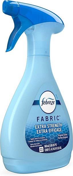 A 500mL spray bottle of extra strength, original scent Febreeze fabric refresher.