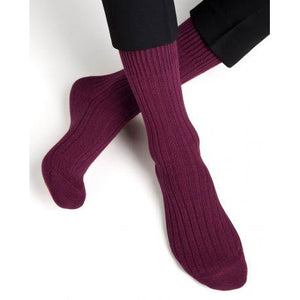 Bleuforet Men's Cashmere Ribbed Socks in Burgundy