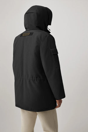 Back of the expedition parka on model