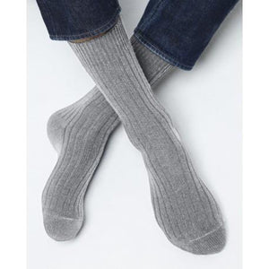 Bleuforet Men's Cashmere Ribbed Socks in Flannel Grey