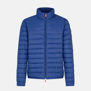 Save The Duck Men's Morgan Jacket in eclipse blue on a man wearing black pants