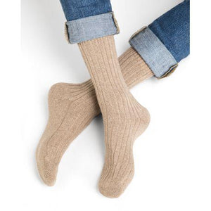 Bleuforet Men's Cashmere Ribbed Socks in Dune