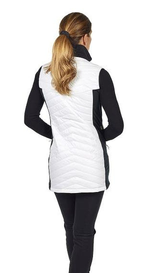 OHSHO Liana Insulated Vest in white - back view with black stretchy side panels