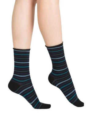 Bleuforet Striped Velvet Cotton Socks in Blue