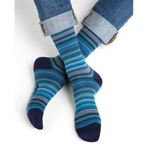 Bleuforet Men's Collection Finely Striped Socks in Blue and Teal