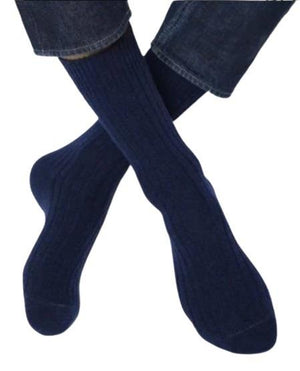Bleuforet Men's Cashmere Ribbed Socks in Admiral Blue