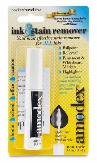 travel tube of Amodex ink & stain remover. With brush included for application and scrubbing.
