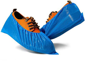Blue plastic protective shoe covers