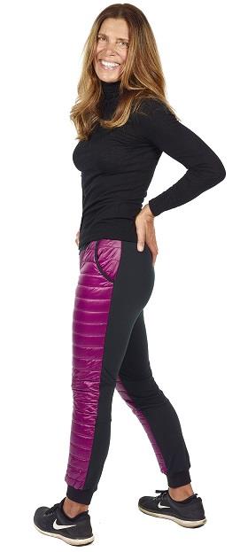 OHSHO Lola Insulated Pant in purple with black stretch fabric on the back.