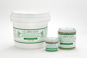 Three differently sized containers of Clapham's Salad Bowl finish against white background.