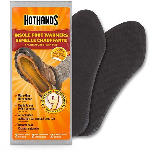 Hothands Full Foot Warmer. 1 pair grey - shown next to packaging.