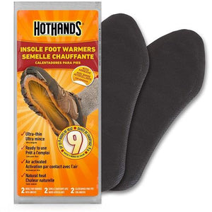 HotHands single pair of foot warmers shown out next to the packaging.