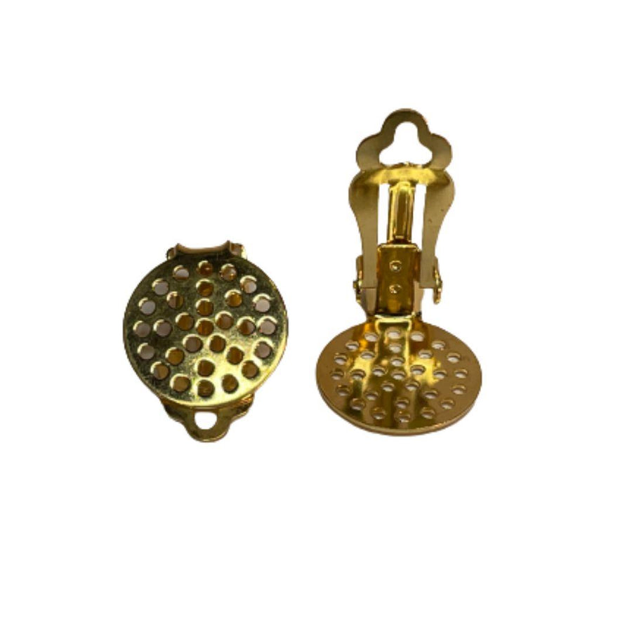 WOT findings. Earring, disc-clip. 5/8". Perforated. Gold coloured. 12 pack.
