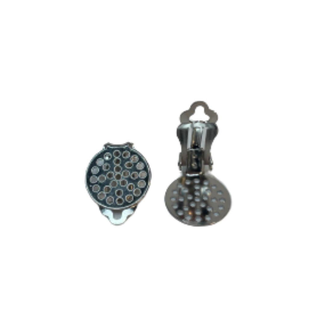 WOT findings. Earring, disc-clip. 5/8". Perforated. Silver coloured. 12 pack.