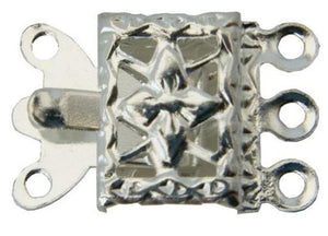 WOT findings. 3-strand necklace clasp. Square. Silver coloured. 12 pack.