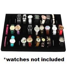 Watch display tray, holds 40 watches. Black velvet covered.