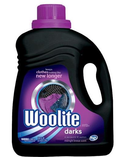Woolite zero gentle wash liquid. For darks.