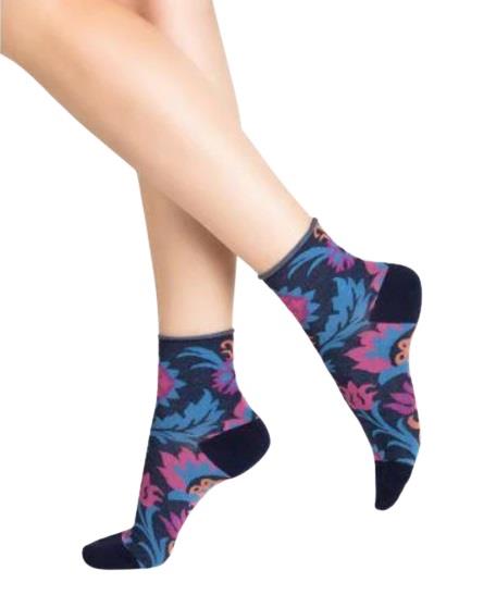 Bleuforet Cotton Roll-Top Ankle Socks in Floral Pattern