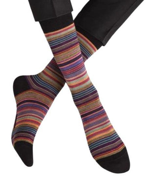 Bleuforet Men's Collection Finely Striped Socks in Orange and Purple